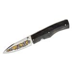 Maserin 392/KT Folding Knife 3 inch Satin N690 Blade with 24k Gold Engraving, Ebony Wood Handles