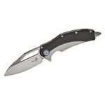 Microtech Matrix Manual Folding Knife 3.77 inch M390 Hand Rubbed Modified Sheepsfoot Plain Blade, Bolstered Titanium Handles with Carbon Fiber Scales, Reversible Clip