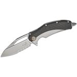 Microtech Matrix Manual Folding Knife 3.77 inch M390 Blasted Modified Sheepsfoot Combo Blade, Bolstered Titanium Handles with Carbon Fiber Scales, Reversible Clip