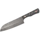 Mikkel Willumsen Custom UrbanTactical Santoku Knife 7.25 inch Nichols Boomerang Damascus Blade, Carbon Fiber Handles