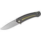 MKM FOX Knives Lucas Burnley Arvenis Flipper Knife 3.35 inch M390 Stonewashed Blade, Black G10 Handles with Green Aluminum Inlays