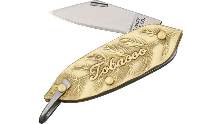 Novelty Knife Company Sculpted Brass Indian Folding Pen Knife 2-3