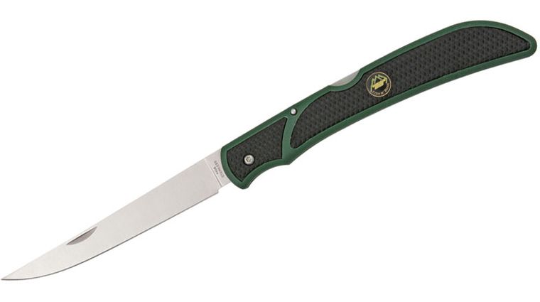 Outdoor Edge Fish & Bone Folding Fillet and Boning Knife 5 Satin Blade,  Green Zytel Handles with Black TPR Inserts, Black Nylon Sheath -  KnifeCenter - FB-1