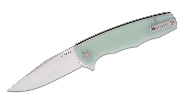 Ocaso Knives 29JGD The Strategy Flipper Knife 3.5 inch K110 Satin Clip Point Blade, Jade G10 Handles