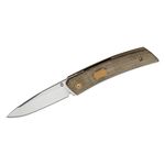 Jared Oeser F22 KickStop Flipper Knife 3.375 inch M390 Machine Satin Blade, Green Micarta Handles, Option 3 Bronze Anodized Accents