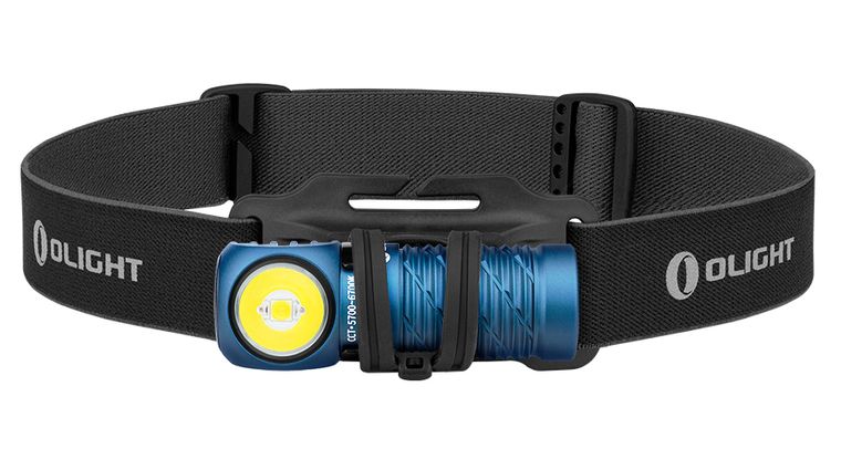 Olight Perun 2 Mini Midnight Blue Right-Angle Rechargeable Cool White LED  Flashlight with Headlamp Headband Included, 1100 Max Lumens - KnifeCenter -  PERUN-2-MINI-MDBLU