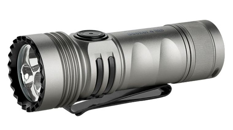 Olight Seeker 4 Mini Limited Edition Rechargeable Cool White LED Flashlight  with UV Light, Titanium, 1200 Max Lumens