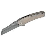 Ontario Robert Carter Prime Flipper 3.375 inch D2 Black Stonewashed Blade, Milled Titanium Handles