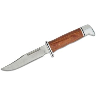 Buck 0117CCS1 Heritage Brahma Fixed Blade Knife 4.5 inch 420HC Satin Clip Point, Cocobolo Wood Handle with Nickel Silver Pommel/Guard, Leather Sheath