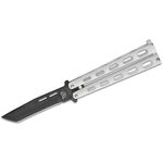 Bear & Son 115TANW Butterfly Knife 3.375 inch Black 1095 Carbon Steel Tanto Blade, White Zinc Handles