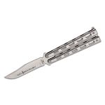 Bear & Son 30th Anniversary SS14 Butterfly Knife 3.625 inch S35VN Clip Point Blade, Stainless Steel Handles