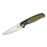 Bestech Knives Swordfish Flipper Knife 4 inch D2 Satin Blade, Green and Black G10 Handles