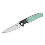 Bestech Knives Swordfish Liner Lock Flipper Knife 4 inch CPM-MagnaCut Satin Spear Point Blade, Natural (Jade) and Black G10 Handles