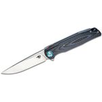 Bestech Knives Ascot Flipper Knife 3.9 inch D2 Satin Drop Point Blade, Blue G10 & Carbon Fiber Handles