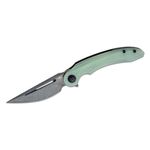 Bestech Knives Kombou Irida Flipper Knife 3.82 inch 14C28N Black Stonewashed Straight Back Blade, Milled Translucent Green G10 Handles