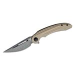 Bestech Knives Kombou Irida Flipper Knife 3.82 inch 14C28N Black Stonewashed Straight Back Blade, Milled Beige G10 Handles