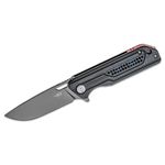 Bestech Knives Circuit Flipper Knife 3.23 inch K110 (D2) Gray Titanium Drop Point Blade, Milled Contoured Black G10 Handles