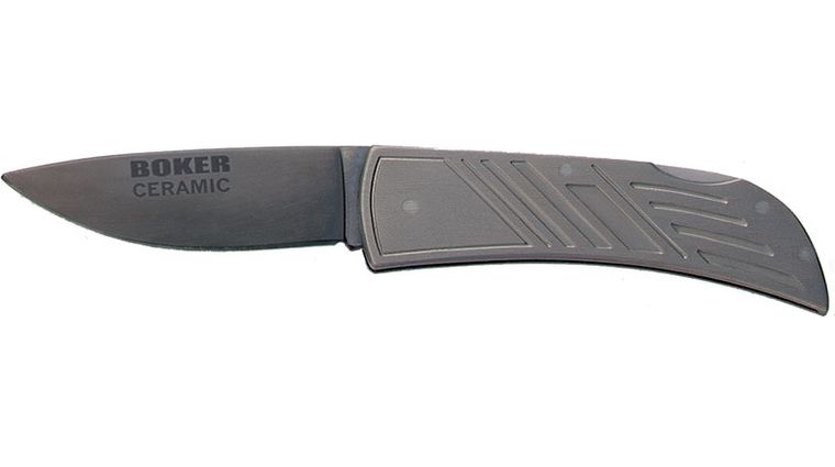 Boker Lockback Folder 2 Ceramic Blade, Titanium Handles with Blue Accents  - KnifeCenter - 112031 - Discontinued