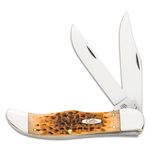 Case Peach Seed Jig Amber Bone Large Folding Hunter 5.25 inch Closed (6265 CS) w/ Leather Sheath