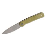 CIVIVI Knives Ferrum Forge Stylum Double Detent Slipjoint Front Flipper Knife 2.96 inch 10Cr15CoMoV Stonewashed Drop Point Blade, Olive Micarta Handles