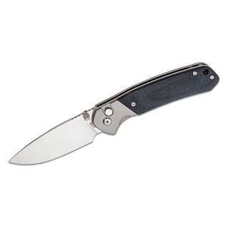 CJRB Cutlery Pyrite Folding Knife 3.11 inch AR-RPM9 Satin Drop Point Blade, Titanium Bolsters and Black Micarta Handles - KnifeCenter Exclusive