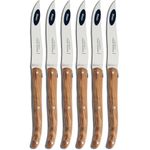 Claude Dozorme Set of 6 Laguiole Steak Knives with Olive Wood Handles and Bee, Wood Gift Box
