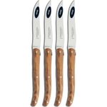 Claude Dozorme Set of 4 Laguiole Steak Knives with Bee Olive Wood Handles, Wood Gift Box