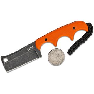 Columbia River CRKT 2383OK Folts Minimalist Cleaver Fixed Blade Neck Knife 2.131 inch D2 Black Blade, Orange G10 Handles, Thermoplastic Sheath