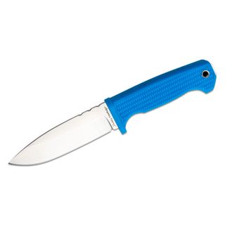 Demko Knives FREEREIGN Fixed Blade Knife 5 inch AUS-10A Satin Drop Point, Blue Injection Molded Rubber Handle, Molded Plastic Sheath