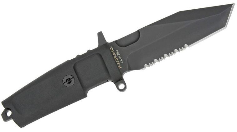 Extrema Ratio Fulcrum C Combat Knife 3.78 Black N690 Tanto Combo Blade,  Forprene Handles - KnifeCenter - EX150FCT