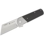 Finch Knife Company RUNTLY XL Dark Side Flipper Knife 3.15 inch M390 Two-Tone Cleaver Blade, Bolstered Titanium Handles with Black Weave Carbon Fiber Scales