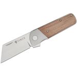 Finch Knife Company RUNTLY XL Tobacco Flipper Knife 3.15 inch M390 Two-Tone Cleaver Blade, Bolstered Titanium Handles with Natural Canvas Micarta Scales