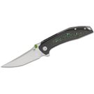 Kansept Knives Greg Schob Baku Liner Lock Flipper Knife 3.2 inch CPM-S35VN Satin Trailing Point Blade, Black Titanium Handles with Green Carbon Fiber Inlay