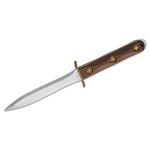 KA-BAR John Ek Commando Ek Presentation Knife 6.625 inch Double Edge 440C Dagger Blade, Walnut Handles, Leather Sheath