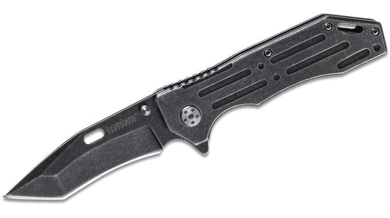 Kershaw 1302BW Lifter Assisted Flipper Knife 3.375 inch Blackwash Tanto Blade, Stainless Steel Handles