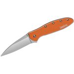 Kershaw 1660OR Ken Onion Leek Assisted Flipper Knife 3 inch Bead Blast Plain Blade, Orange Aluminum Handles