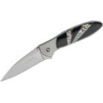 Kershaw 1660AB Ken Onion Leek by Santa Fe Stoneworks Assisted Flipper Knife 3 inch Bead Blast Plain Blade, Stainless Steel Handles with Jet and Abalone Onlays