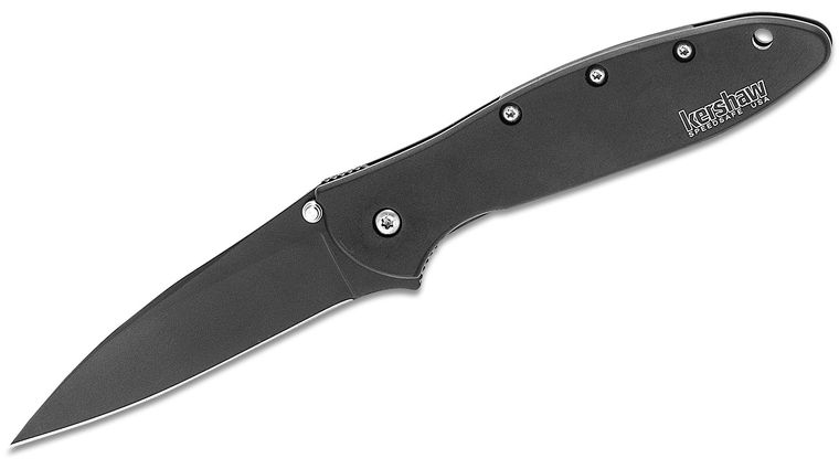 Kershaw 1660CKT Ken Onion Leek Assisted Flipper Knife 3 inch Black Plain Blade, Black Stainless Steel Handles