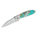 Kershaw 1660JS66P Ken Onion Leek by Santa Fe Stoneworks Assisted Flipper Knife 3 inch Plain Blade, Stainless Steel Handles, Turquoise and Mother of Pearl Onlays