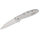Kershaw 1660 Ken Onion Leek Assisted Flipper Knife 3 inch Bead Blast Plain Blade, Stainless Steel Handles