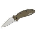 Kershaw 1620OL Ken Onion Scallion Assisted Flipper Knife 2.25 inch Bead Blast Plain Blade, Olive Drab Aluminum Handles