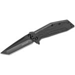 Kershaw 1990 Brawler Assisted Flipper 3.25 inch Black Plain Tanto Blade, Black GFN Handles 