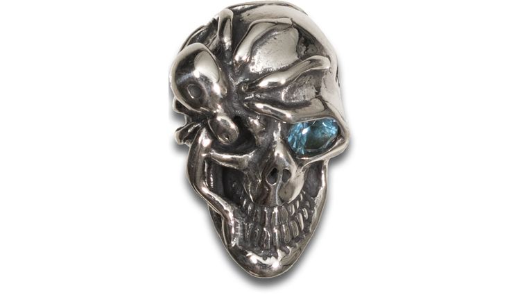Kirby Lambert/Bill Wall Leather Custom Silver Skull Bead with Blue Topaz Eye