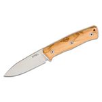 LionSteel B35 Bushcraft Fixed Blade Knife 3.54 inch Sleipner Spear Point Blade, Olive Wood Handles, Leather Sheath