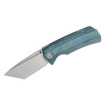 Petrified Fish PFP01T Beluga Linerlock Front Flipper Knife 3.58 inch K110 (D2) Stonewashed Tanto Blade, Blue Micarta Handles