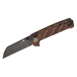 QSP Knives Penguin Button Lock Flipper Knife 3.06 inch CPM-S35VN Black Stonewashed Sheepsfoot Blade, Black and Orange  inchCoral inch G10 Handles - KnifeCenter Exclusive