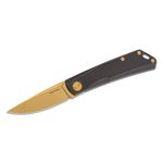 Real Steel Knives Luna Slipjoint Folding Knife 2.76 inch N690 Gold Stonewashed Drop Point Blade, Black Stonewashed Titanium Handles