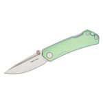 Real Steel Knives Luna Maius Lockback Folding Knife 3.03 inch N690 Satin Drop Point Blade, Milled Spring Green Titanium Handles