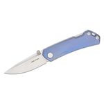 Real Steel Knives Luna Maius Lockback Folding Knife 3.03 inch N690 Satin Drop Point Blade, Milled Slate Blue Titanium Handles