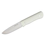 Real Steel Knives Bushcraft III Fixed Blade Knife 4.05 inch D2 Convex Grind Drop Point, White G10 Handle, Leather Sheath